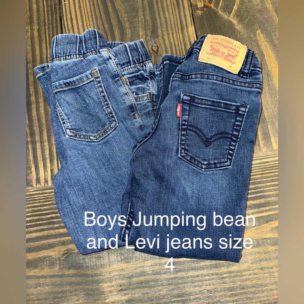 Boys jumping beans and Levi jeans